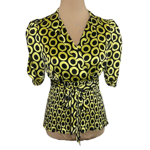 INC Wrap Silk Blouse Puff Short Sleeve Sz 2 - Picture 2 of 5